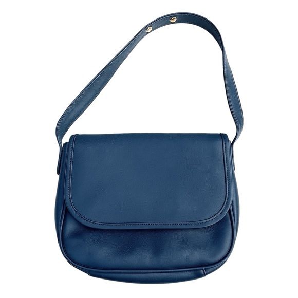 Ganson Navy Blue Leather Vintage Crossbody Flap Bag Adjustable Strap in GUC - Picture 1 of 9